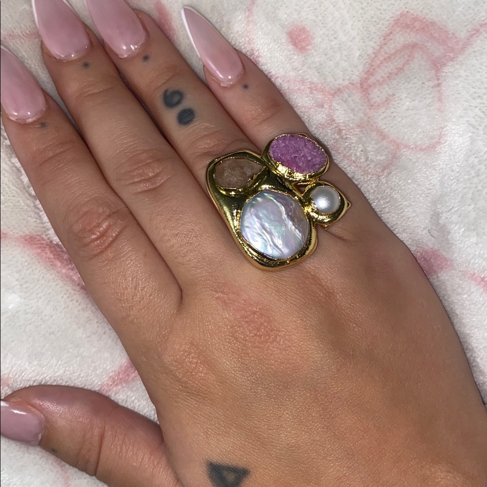 Real Pearl and Stone 18k GP Ring - Picture 5 of 5